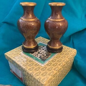 Elegant Cloisonné Brown and Gold Vases